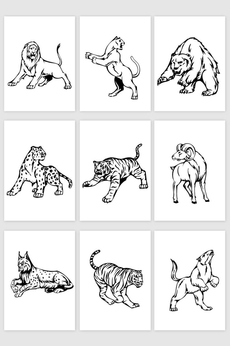 矢量素描食肉动物设计素材