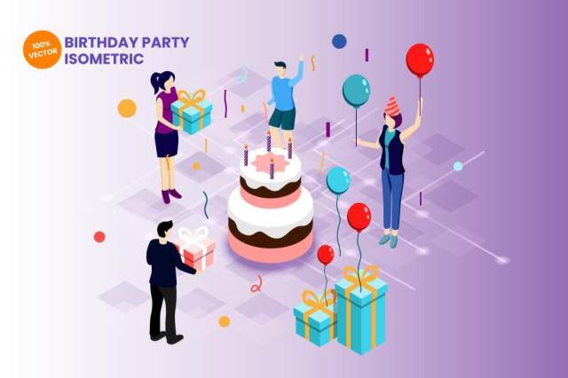 2.5D等距庆祝生日聚会AI人物矢量插画素材isometric birthday party vector illustration 2.5D等距庆祝生日聚会AI人物矢量插画素材isometric birthday party vector illustration