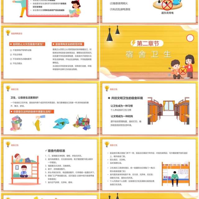 黄色卡通风宿舍卫生与用电安全PPT模板 黄色卡通风宿舍卫生与用电安全PPT模板