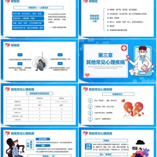 蓝色卡通关爱预防心理疾病PPT动态模板 蓝色卡通关爱预防心理疾病PPT动态模板