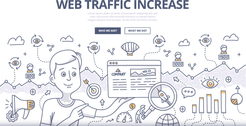 扁平化商务网络流量涂鸦概念图案插画矢量素材