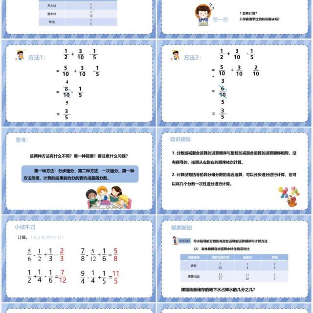 部编版五年级数学下册分数加减混合运算课件PPT模板