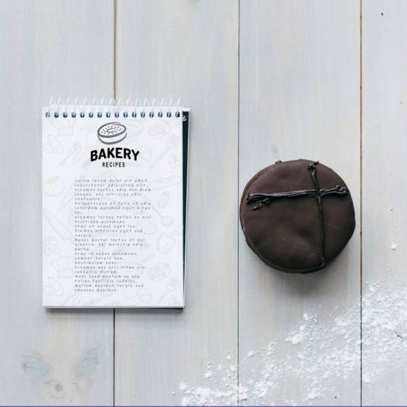 Notepad mockup with kitchen and recipe concept
