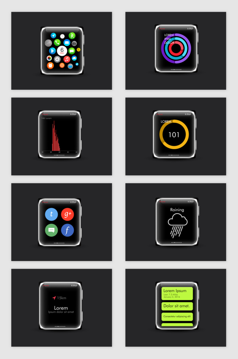 苹果iwatch智能手表应用UI界面素材