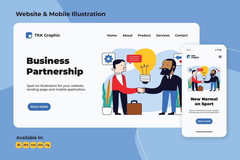 商业伙伴关系登录页和移动设计界面插画素材Business Partnership landing page & mobile designs