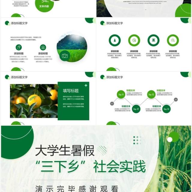 绿色简约风大学生暑假三下乡社会实践PPT模板 绿色简约风大学生暑假三下乡社会实践PPT模板