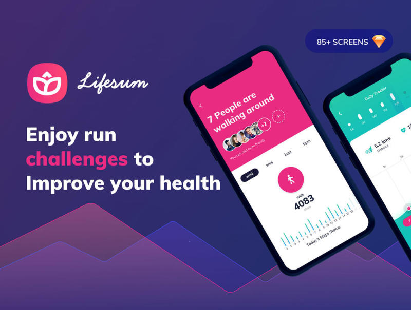 享受运行挑战，以改善您的健康，Lifesum健康和健身移动应用程序 - UI工具包