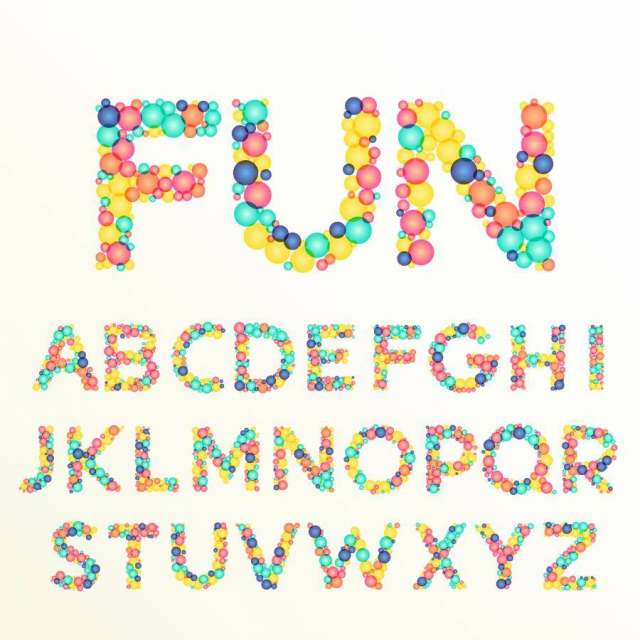 多彩的字体和字母，最好的乐趣庆祝麦粒肿