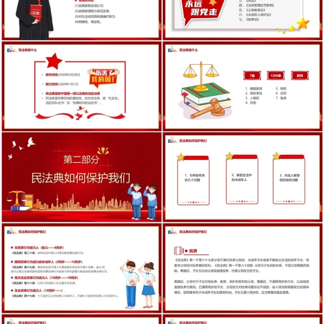 红色卡通风典亮青春护航成长民法典学习PPT模板 红色卡通风典亮青春护航成长民法典学习PPT模板