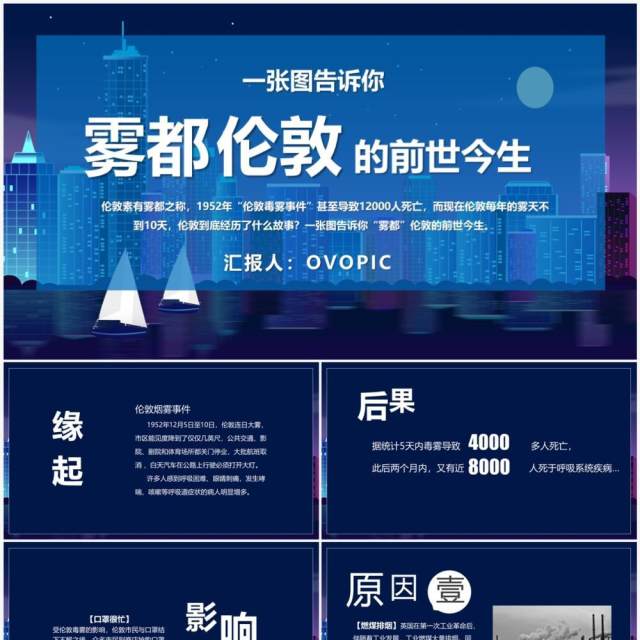 蓝色雾都伦敦的前世今生PPT模板 蓝色雾都伦敦的前世今生PPT模板