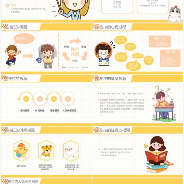 黄色卡通风小学生如何克服拖拉的习惯动态PPT模板 黄色卡通风小学生如何克服拖拉的习惯动态PPT模板