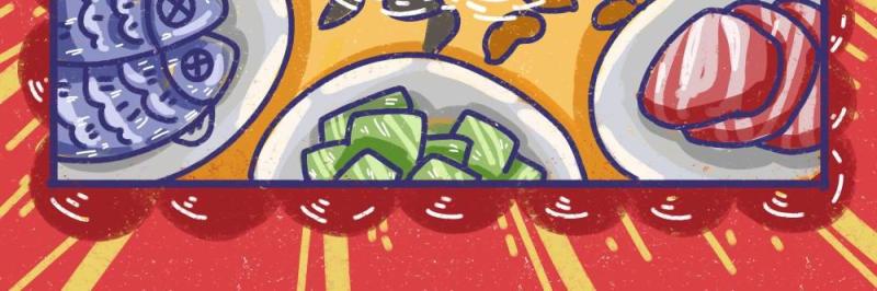 卡通手绘民国风新年春节年货节插画PSD大字报素材56