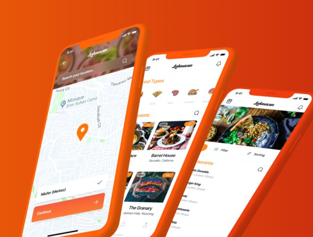 用于Sketch的Food Delivery Mobile UI UI工具包，Adobe XD。，Lahmacun - Food Delivery Mobile App UI Kit