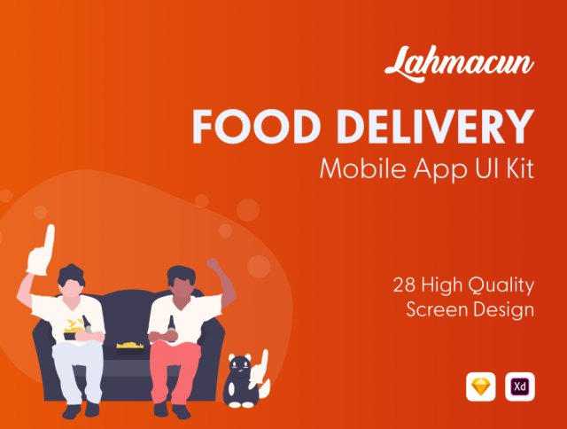 用于Sketch的Food Delivery Mobile UI UI工具包，Adobe XD。，Lahmacun - Food Delivery Mobile App UI Kit