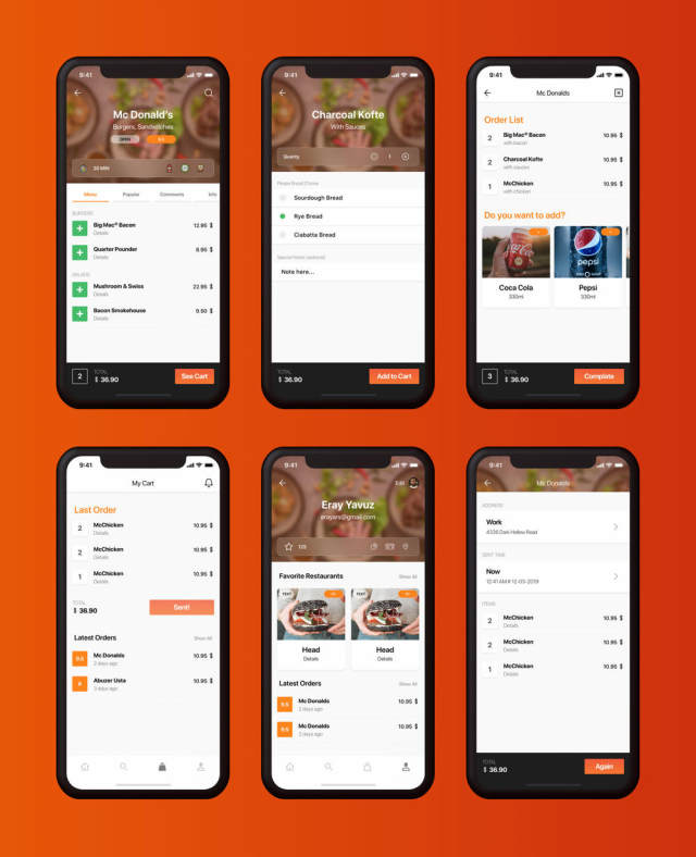 用于Sketch的Food Delivery Mobile UI UI工具包，Adobe XD。，Lahmacun - Food Delivery Mobile App UI Kit