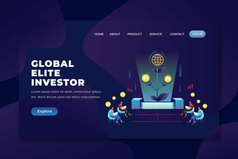 全球精英投资者psd和ai登录页UI界面插画设计global elite investor psd and ai landing page