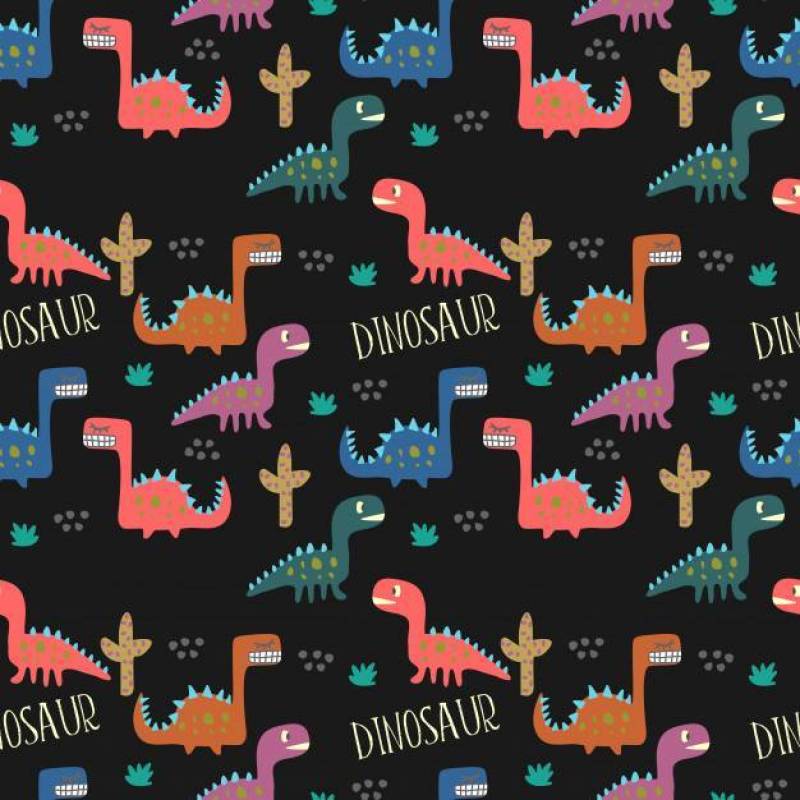 幼稚恐龙画无缝图案背景。