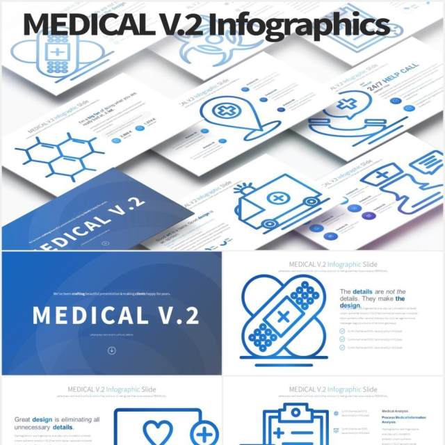 11套色系医学医疗PPT创意图形素材MEDICAL V.2 - PowerPoint Infographics