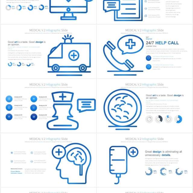 11套色系医学医疗PPT创意图形素材MEDICAL V.2 - PowerPoint Infographics