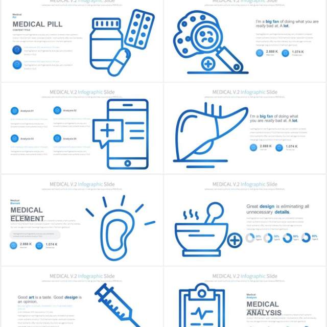 11套色系医学医疗PPT创意图形素材MEDICAL V.2 - PowerPoint Infographics