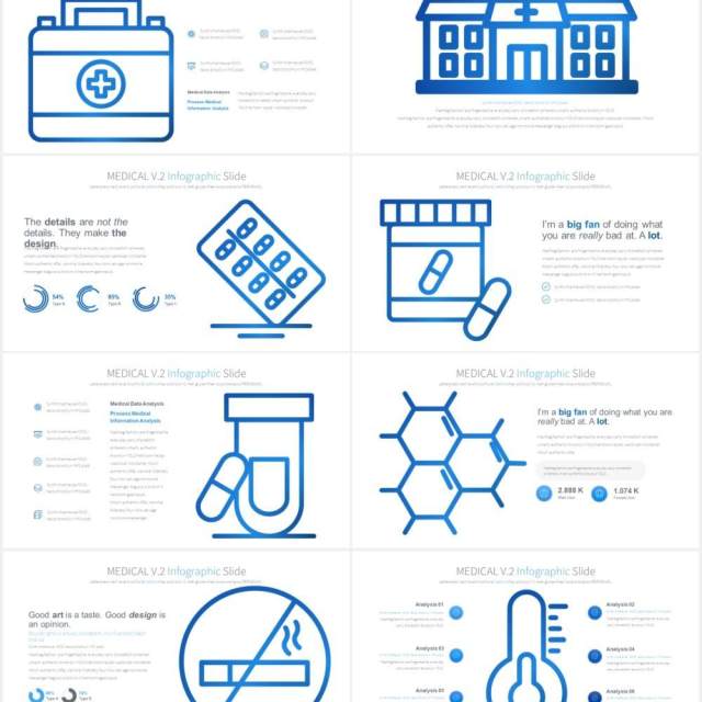 11套色系医学医疗PPT创意图形素材MEDICAL V.2 - PowerPoint Infographics