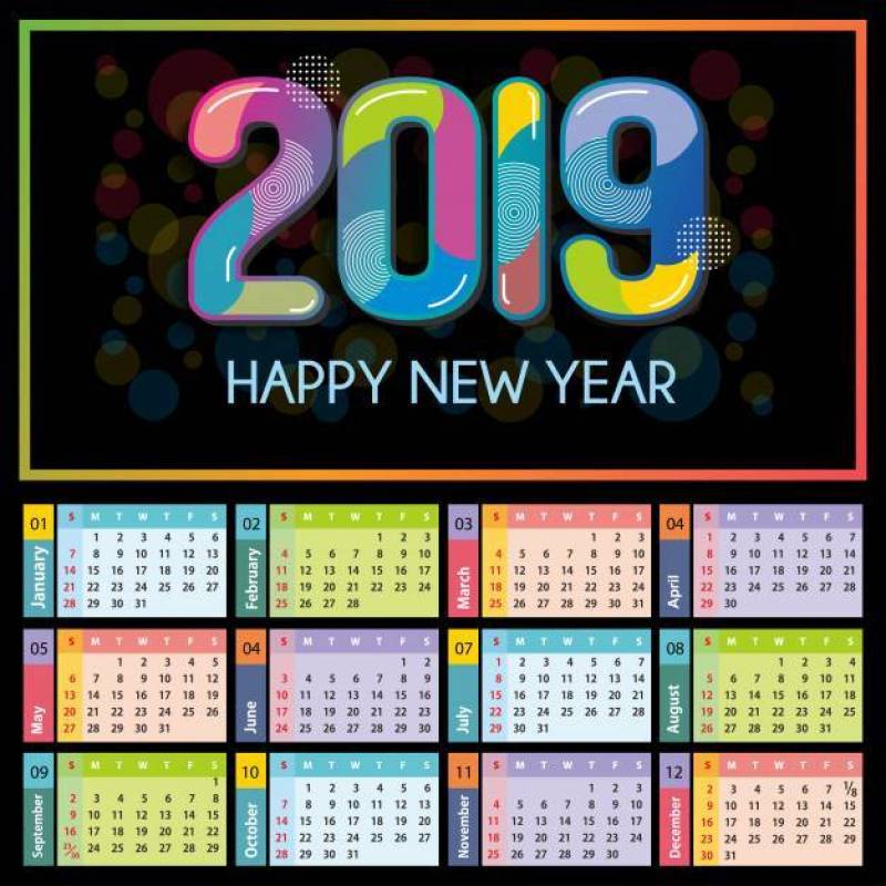 现代彩色日历2019年矢量素材下载