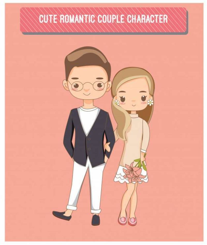 Cute romantic couple charactor for wedding invitations card