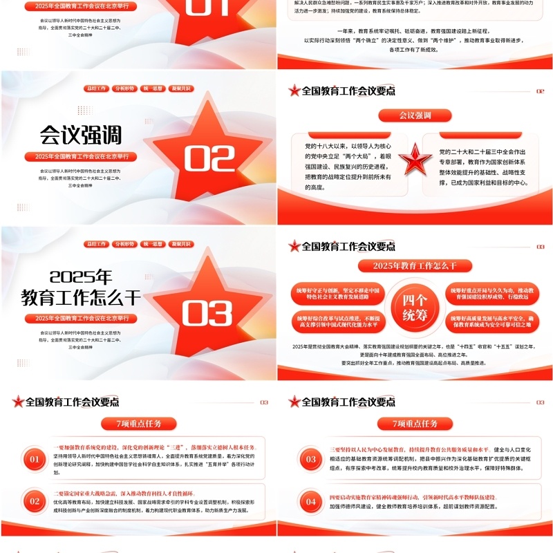 红色简约风全国教育工作会议重点PPT模板