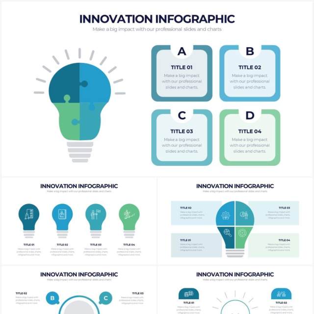 草绿色创意灯泡信息图形PPT素材Innovation Powerpoint Infographics