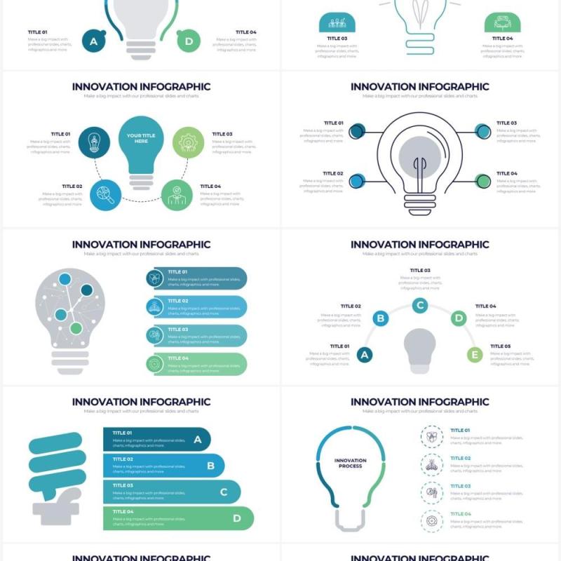 草绿色创意灯泡信息图形PPT素材Innovation Powerpoint Infographics