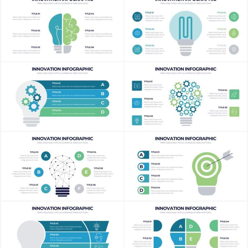 草绿色创意灯泡信息图形PPT素材Innovation Powerpoint Infographics