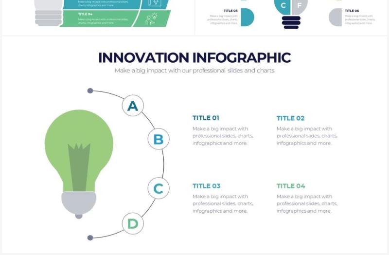 草绿色创意灯泡信息图形PPT素材Innovation Powerpoint Infographics