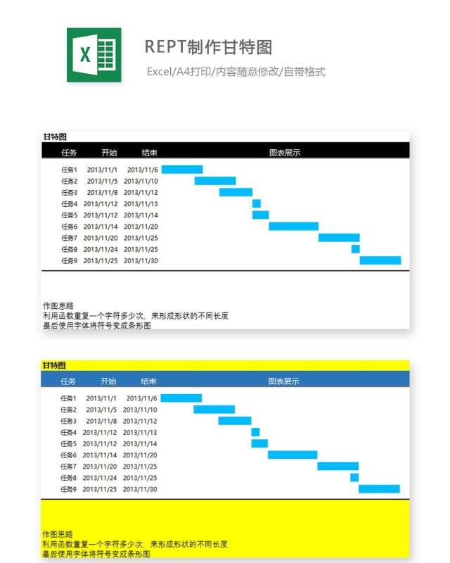 REPT制作甘特图Excel表格模板