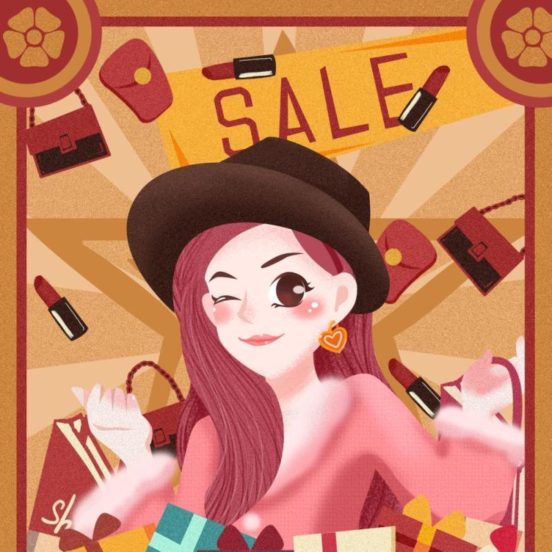 卡通手绘民国风新年春节年货节插画PSD大字报素材62