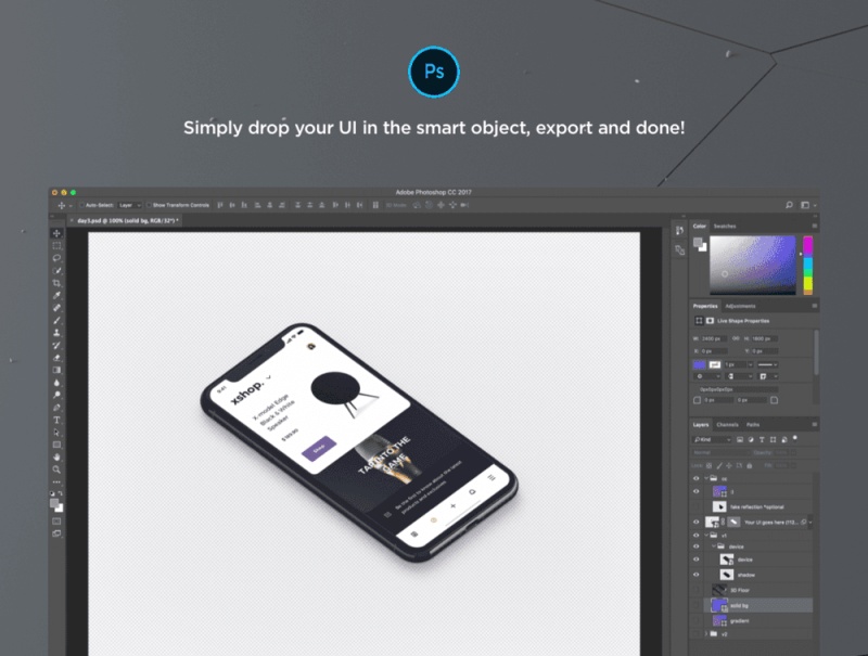 Sketch＆Photoshop，Mockups 365：第3天的逼真iPhone X等距样机