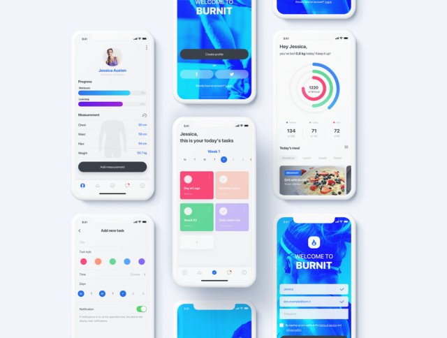 适用于Sketch。,BURNIT UI套件的健身iOS UI套件 适用于Sketch。,BURNIT UI套件的健身iOS UI套件