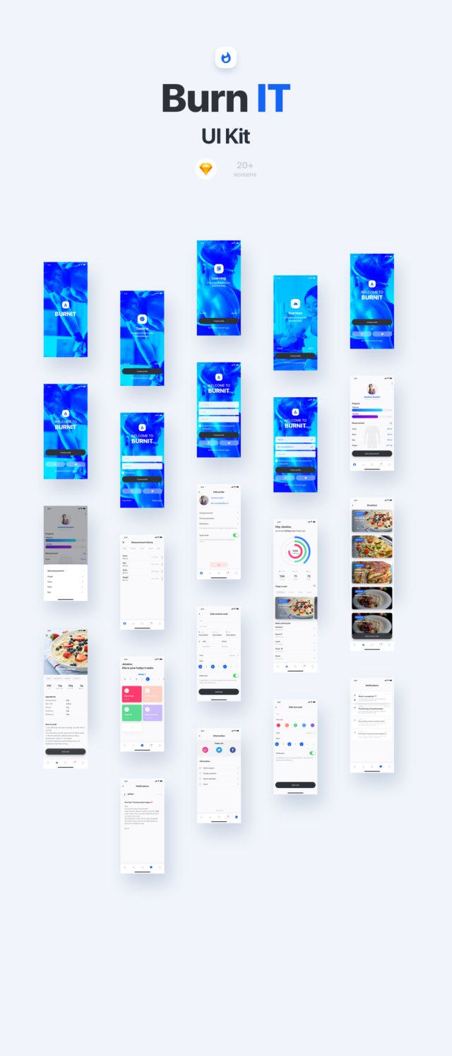 适用于Sketch。,BURNIT UI套件的健身iOS UI套件 适用于Sketch。,BURNIT UI套件的健身iOS UI套件