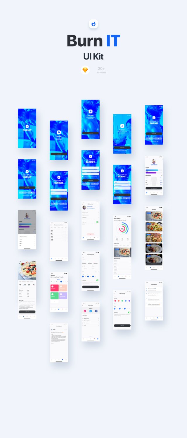 适用于Sketch。，BURNIT UI套件的健身iOS UI套件