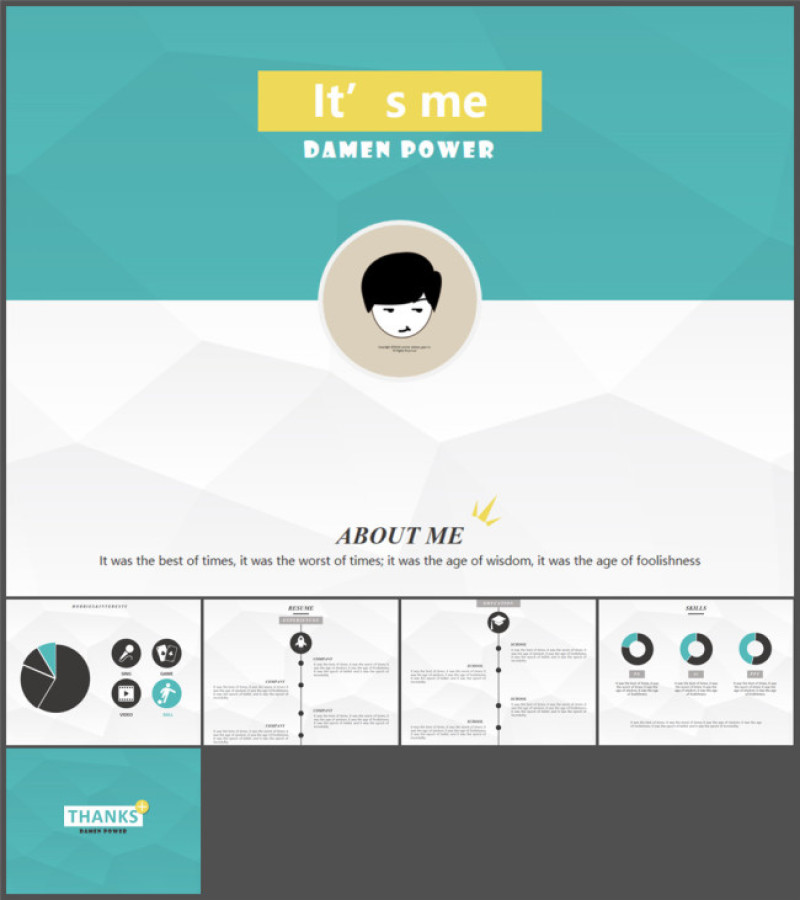 英文简历自我介绍PPT模板(蓝色)