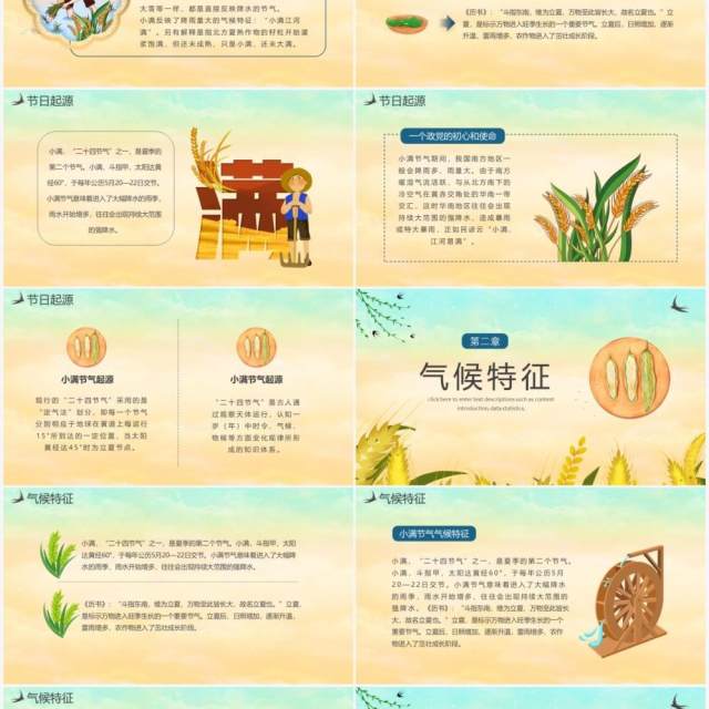 黄色卡通风二十四节气小满传统节日介绍动态PPT模板 黄色卡通风二十四节气小满传统节日介绍动态PPT模板
