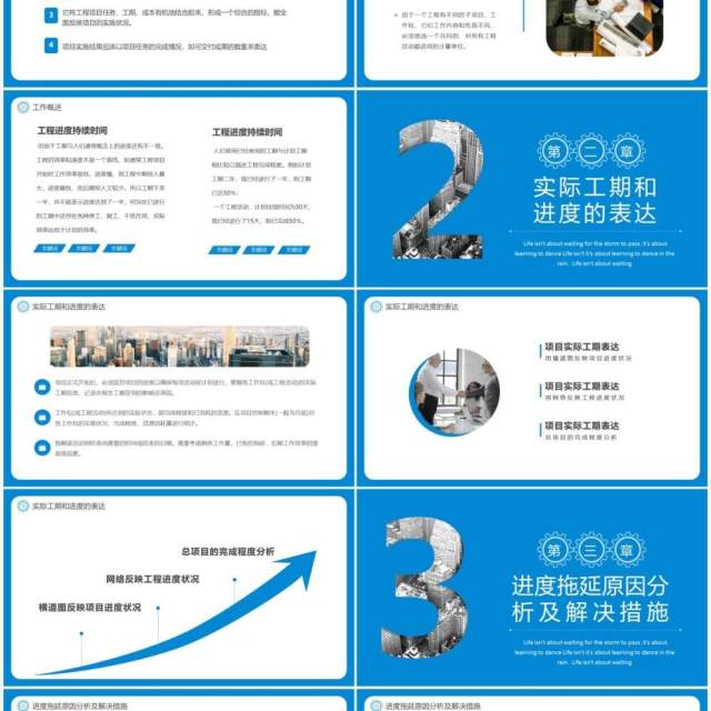 蓝色商务工程项目进度汇报PPT模板