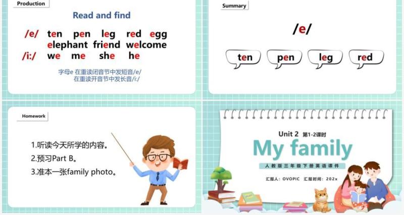 部编版三年级英语下册My family课件PPT模板