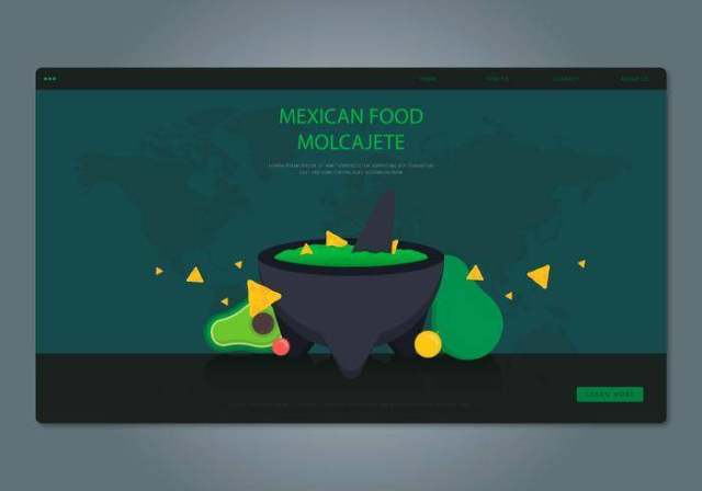 Molcajete墨西哥传统食物和研磨工具。网页模板。 Molcajete墨西哥传统食物和研磨工具。网页模板。
