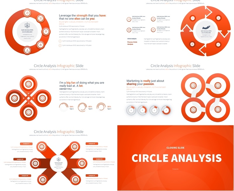 圆形信息图分析PPT模板Circle Analysis - Color 09 (Orange)