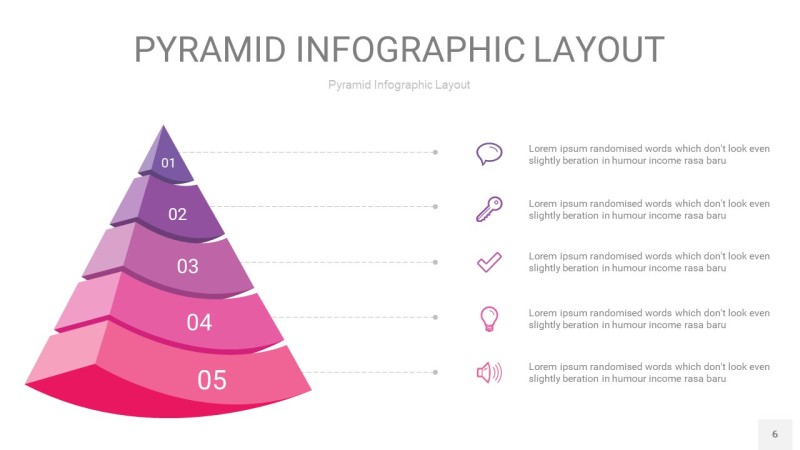 粉紫色3D金字塔PPT信息图表6