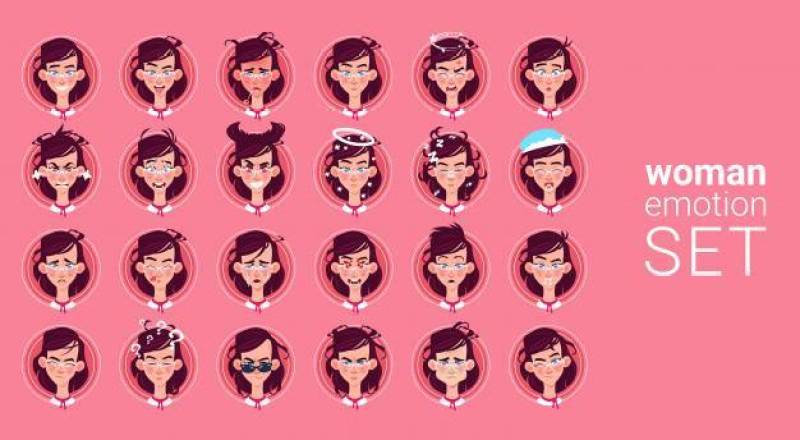 配置文件图标女性不同的情感设置头像