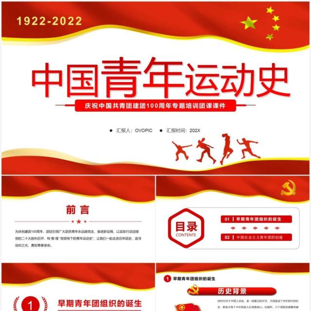 红色简约党政风中国青年运动史PPT模板