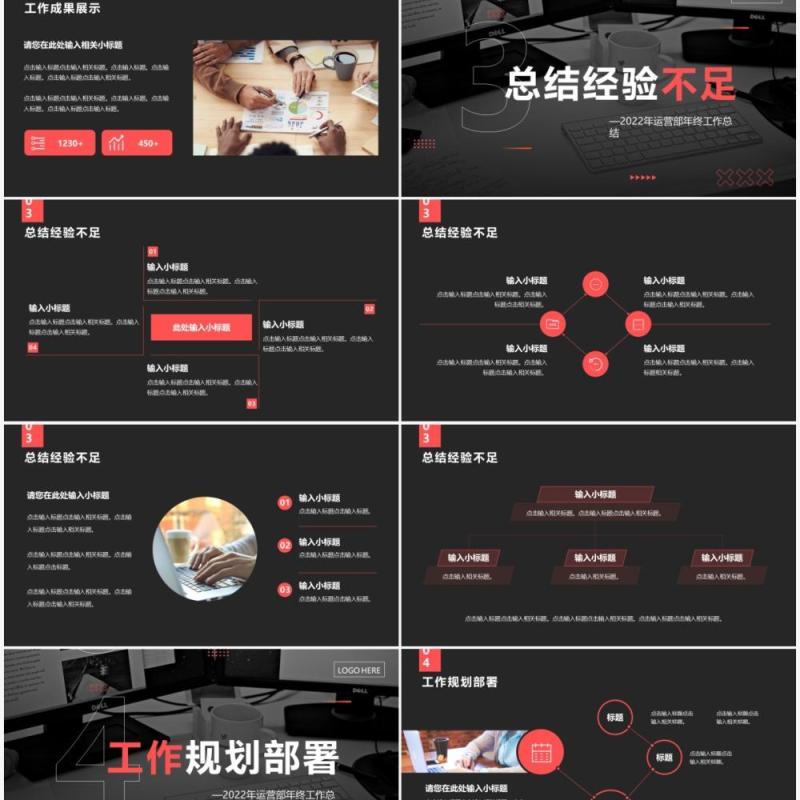 黑色商务运营部年终工作总结PPT通用模板