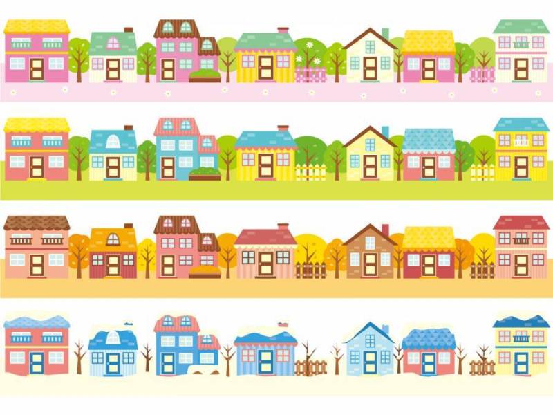 春天，夏天，秋天，冬天，房子设置