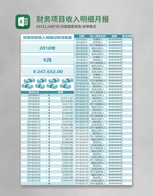 财务项目收入明细月报表